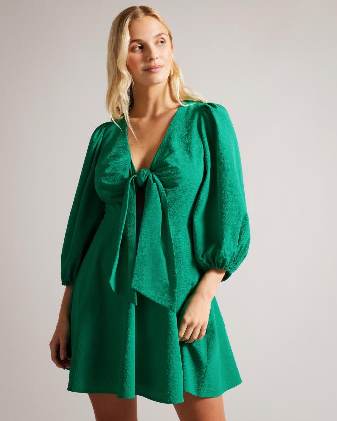 Peignoir Ted Baker Tie Front Mini With Balloon Sleeve Vert Femme | UJM-67895182